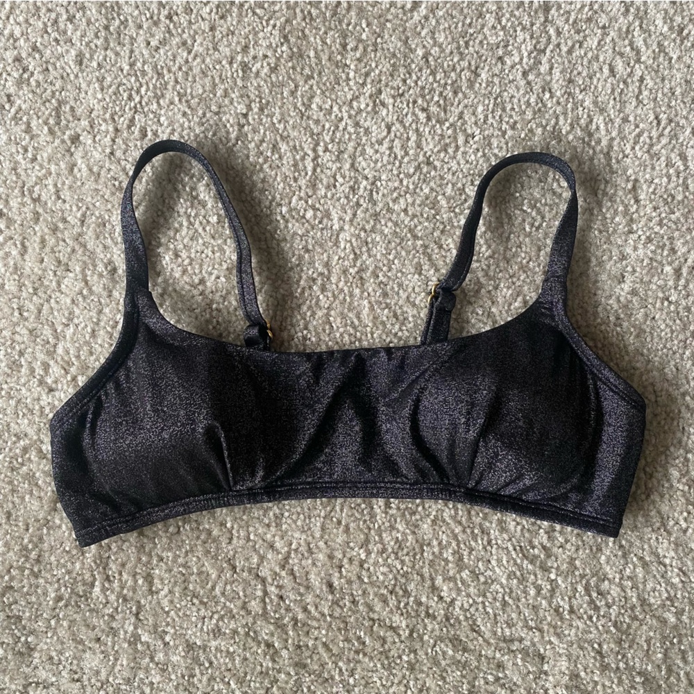 Freshwater Bralette Metallic Black Bikini Top with Adjustable Straps Size L